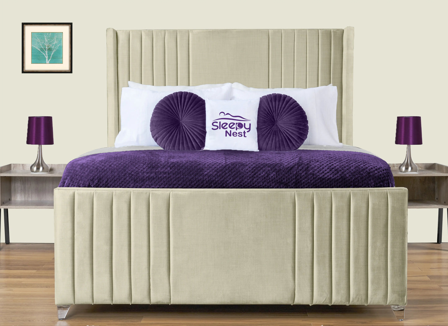 Elise lined winged Upholstered Bed