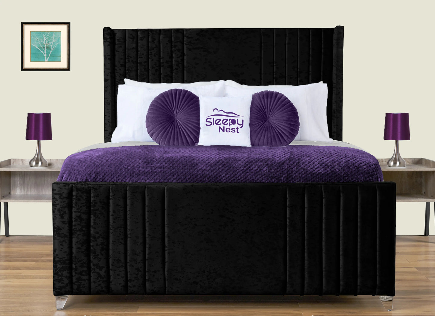 Elise lined winged Upholstered Bed