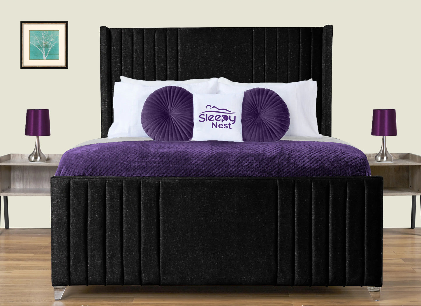 Elise lined winged Upholstered Bed