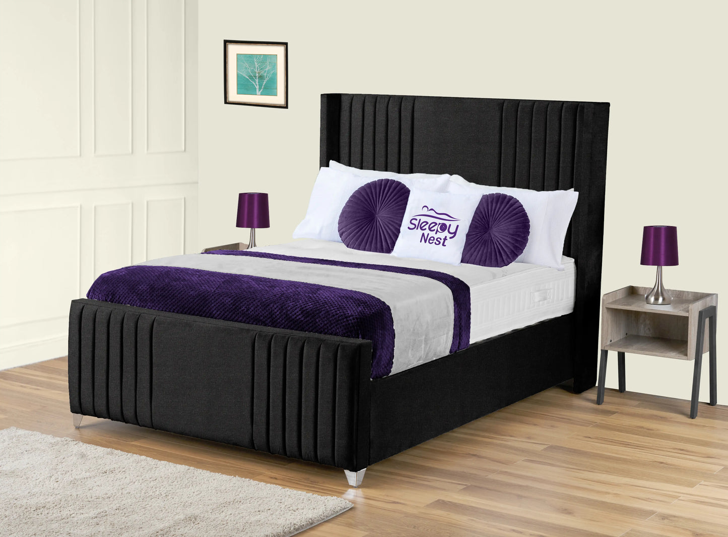 Elise lined winged Upholstered Bed
