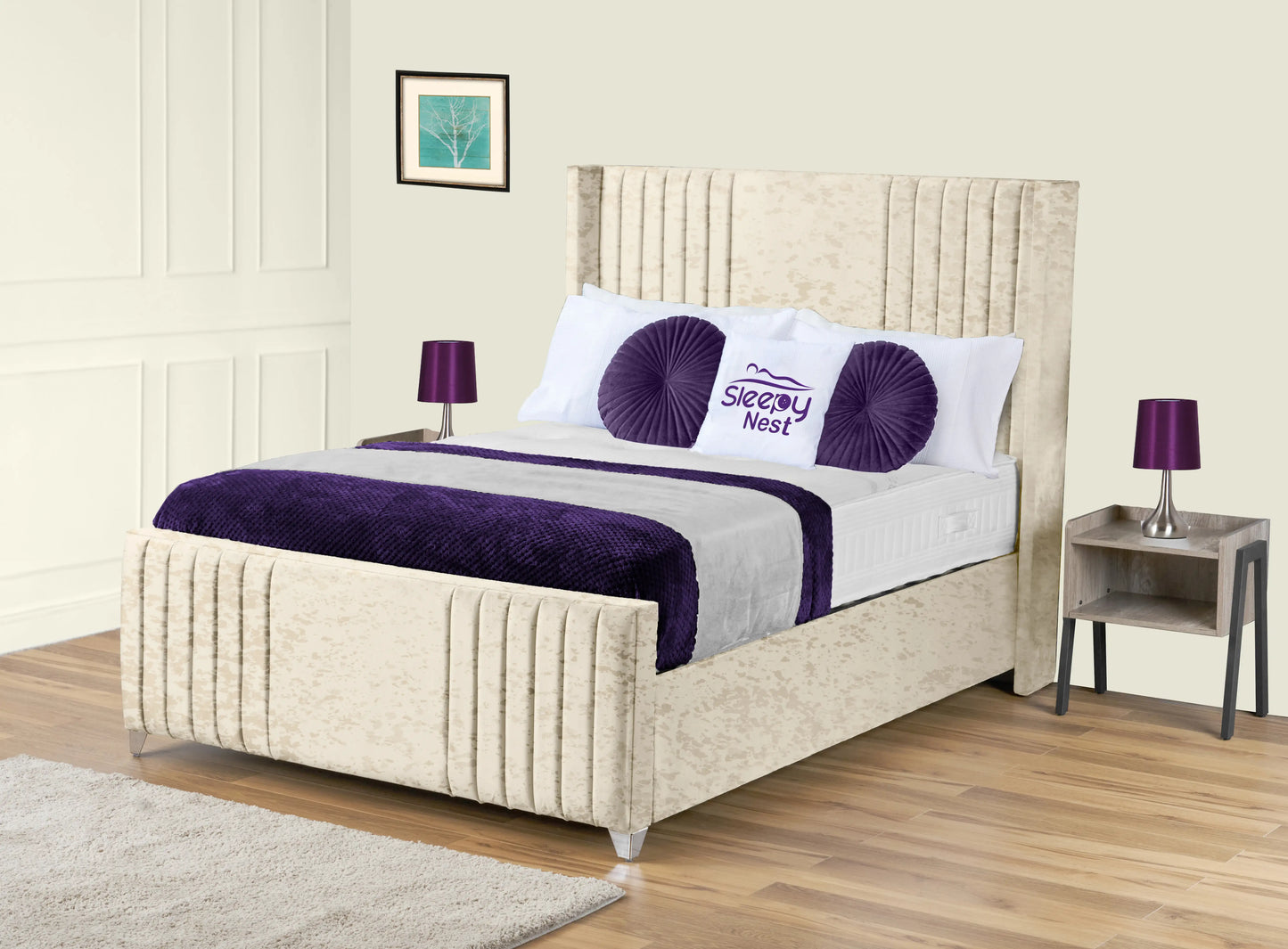 Elise lined winged Upholstered Bed