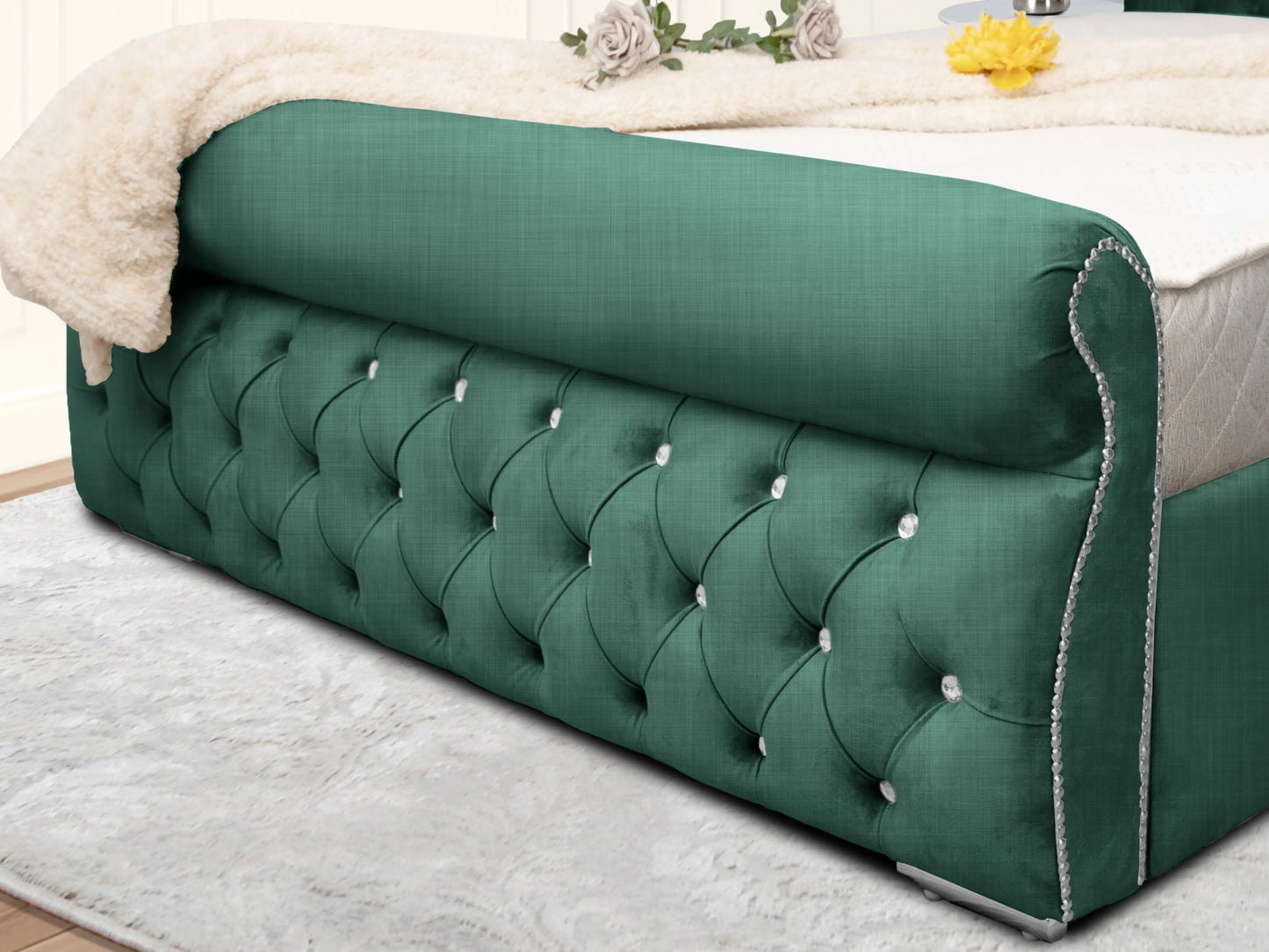 Swan Sleigh Chesterfield Upholstered Bed