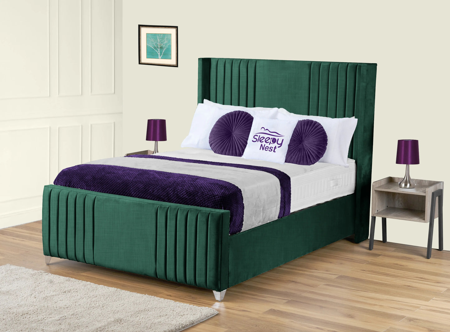 Elise lined winged Upholstered Bed