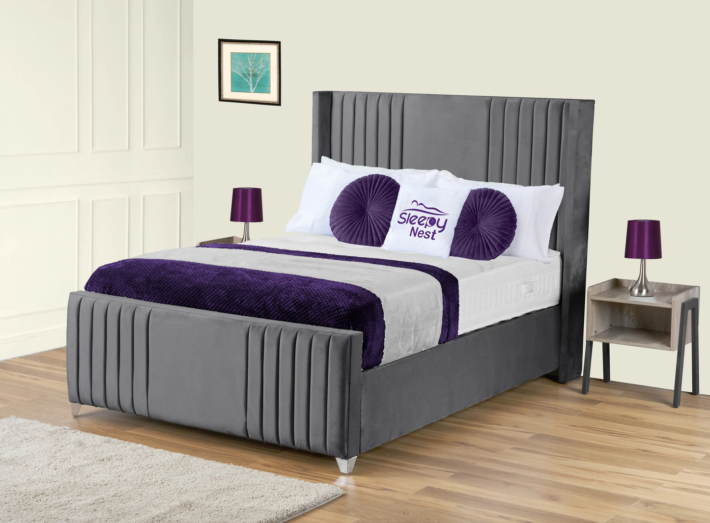 Elise lined winged Upholstered Bed