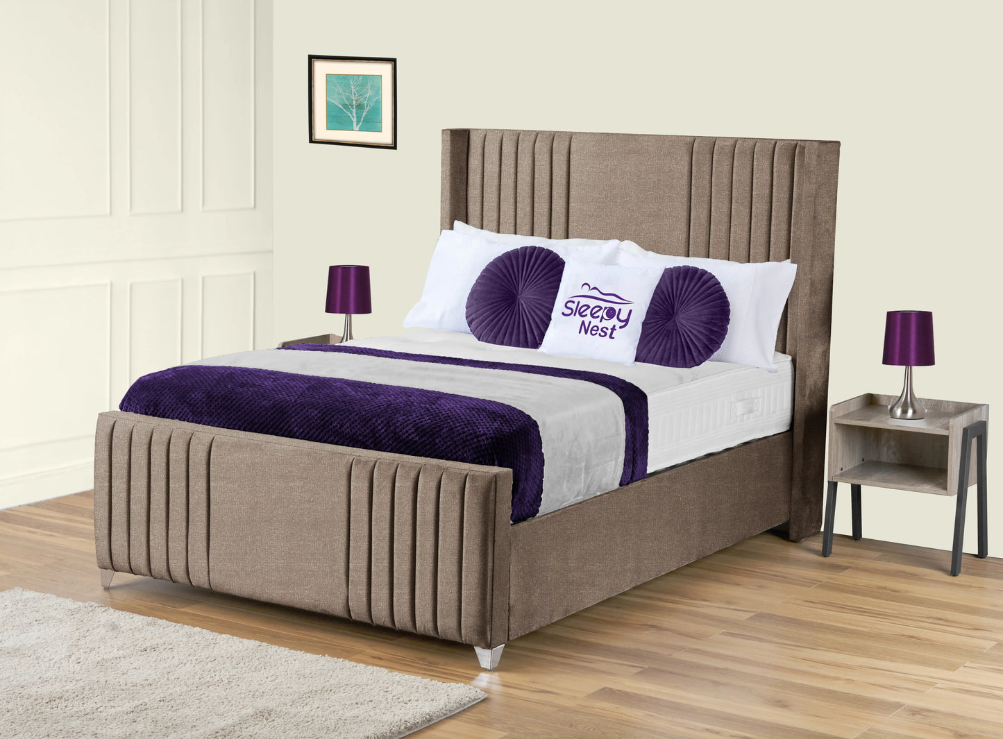 Elise lined winged Upholstered Bed