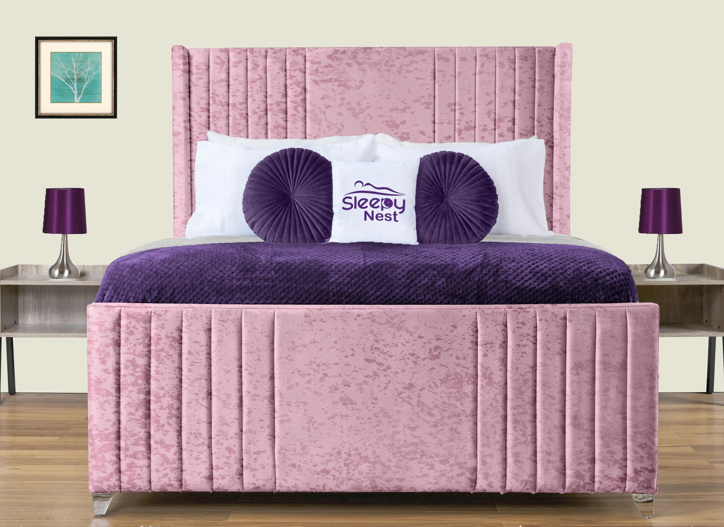 Elise lined winged Upholstered Bed
