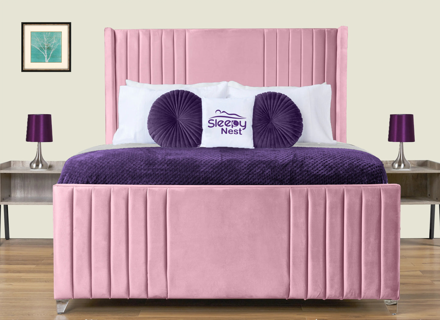 Elise lined winged Upholstered Bed