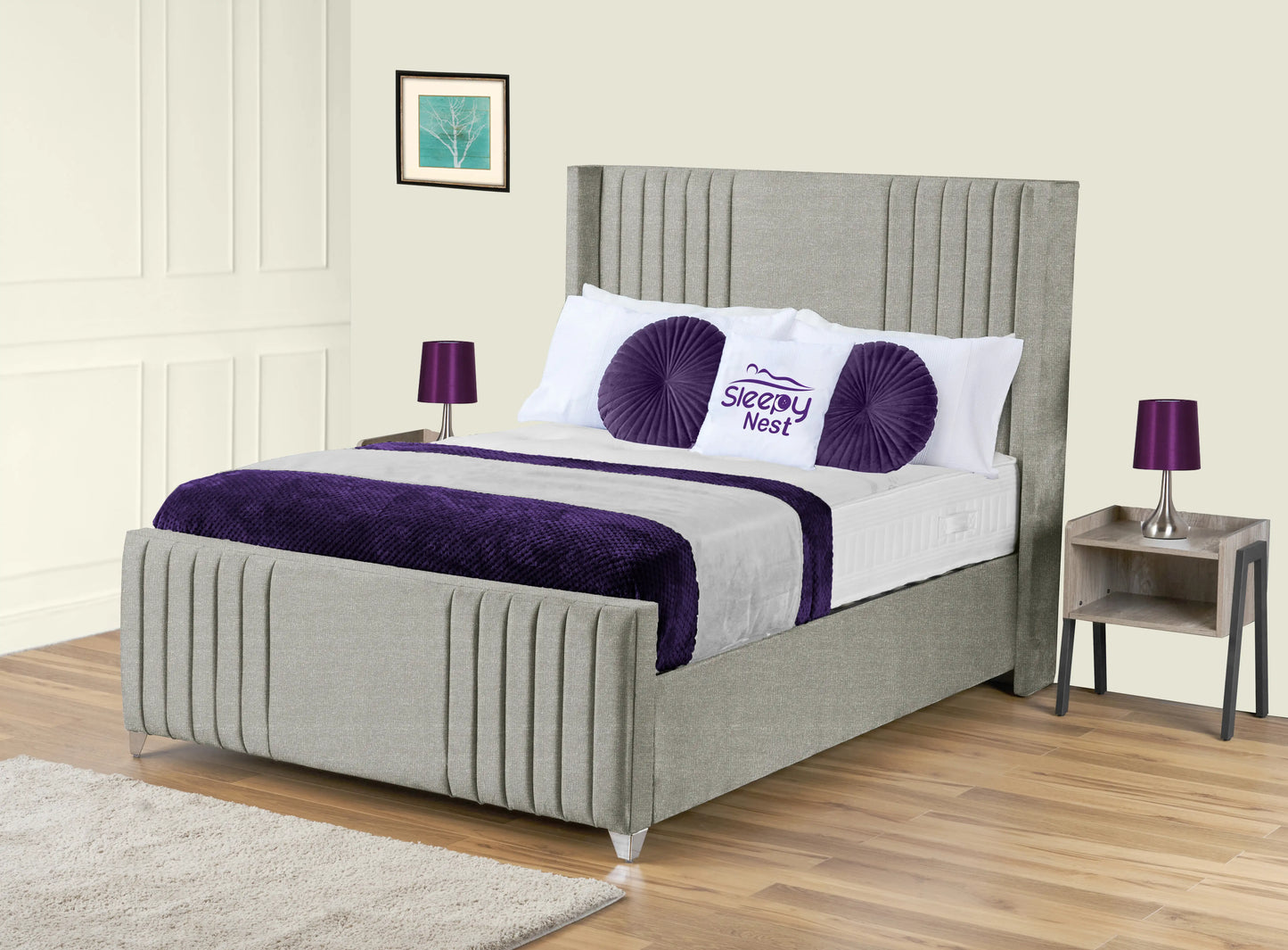 Elise lined winged Upholstered Bed