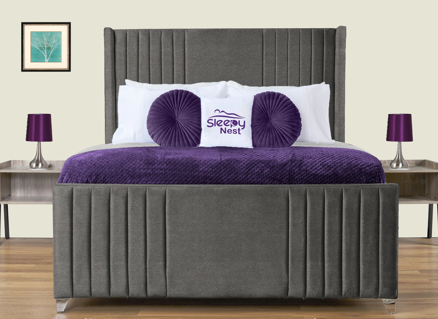 Elise lined winged Upholstered Bed