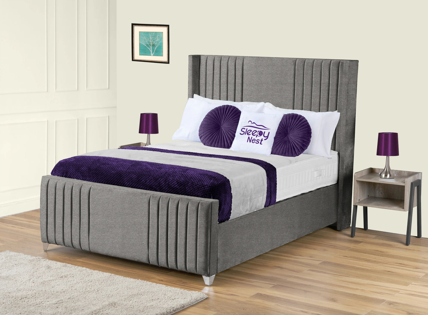 Elise lined winged Upholstered Bed