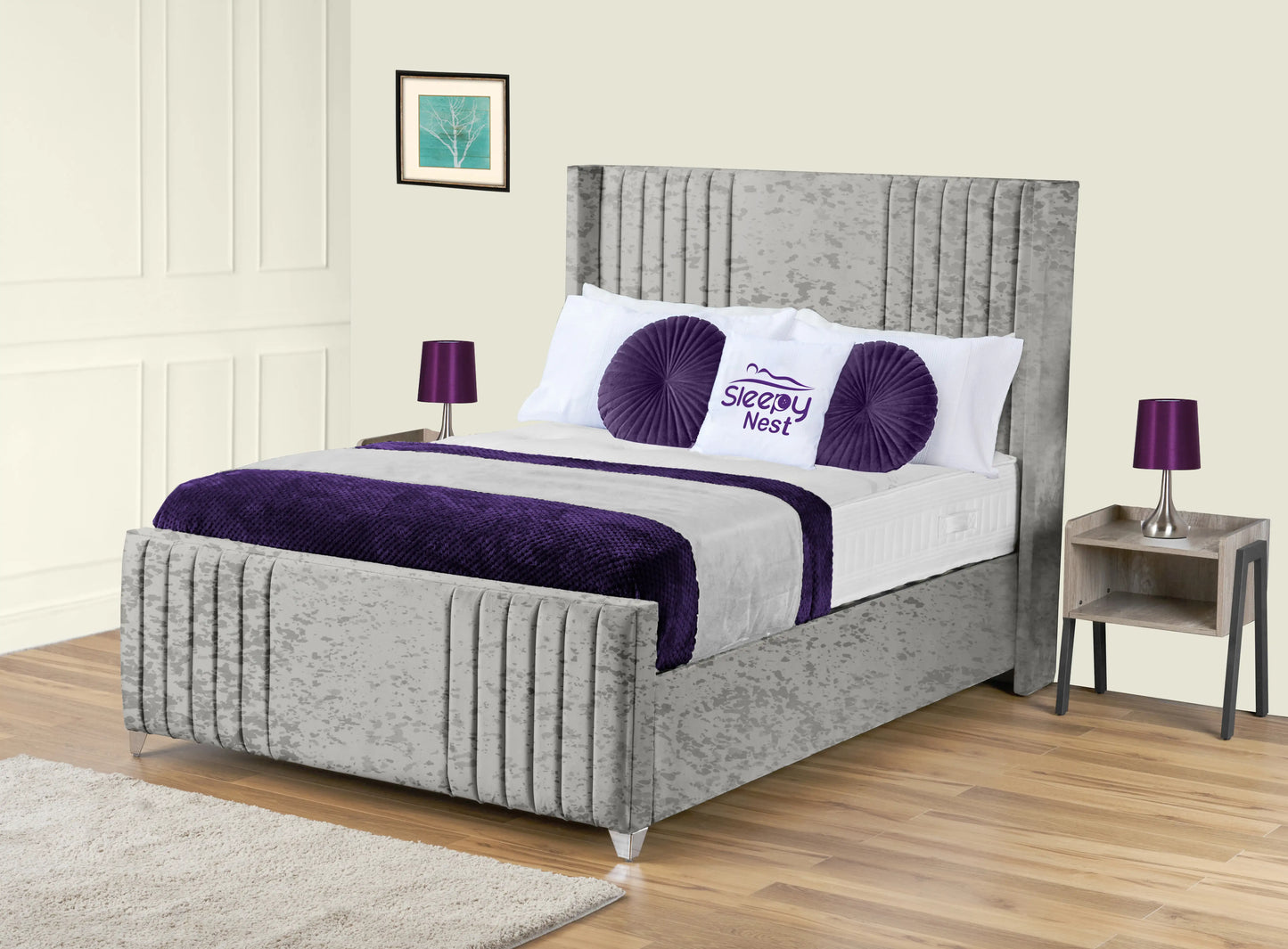 Elise lined winged Upholstered Bed