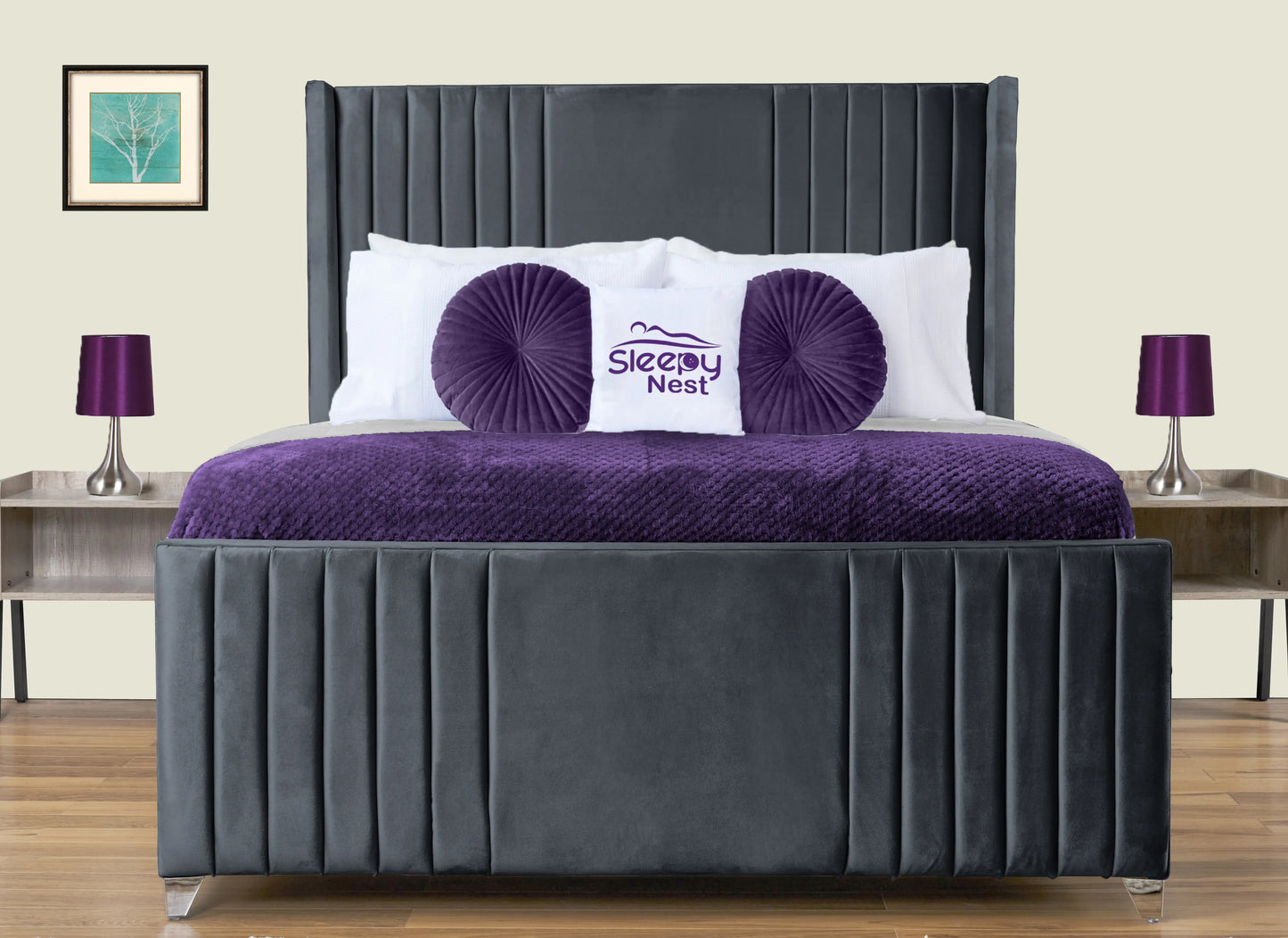 Elise lined winged Upholstered Bed
