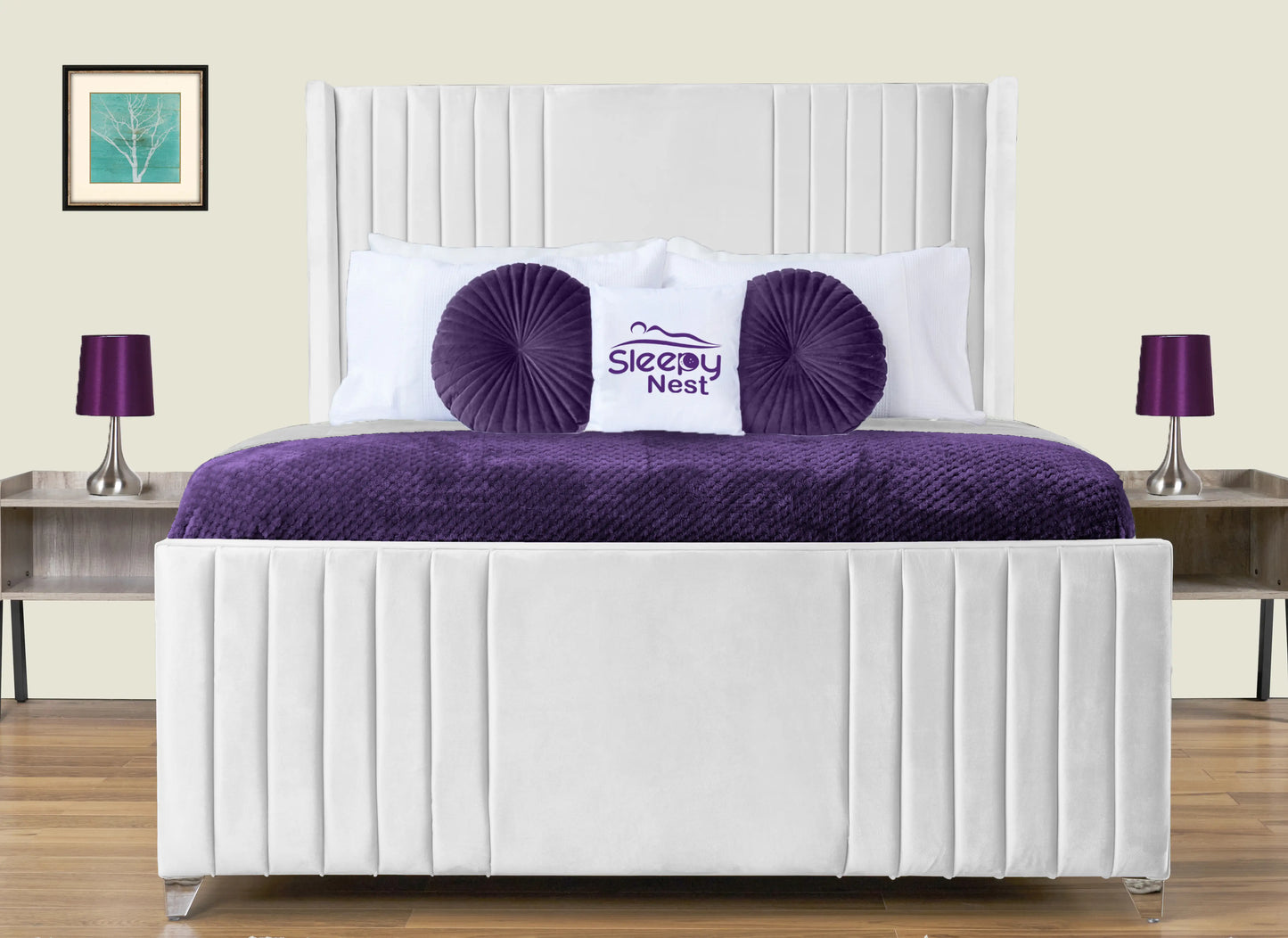 Elise lined winged Upholstered Bed