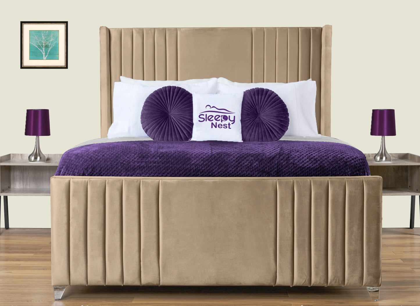 Elise lined winged Upholstered Bed