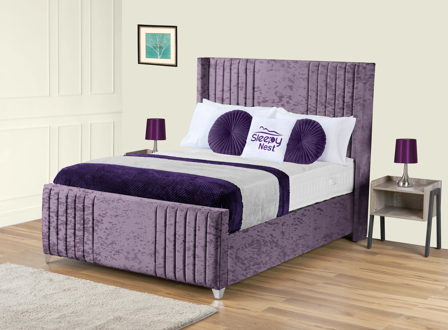 Elise lined winged Upholstered Bed