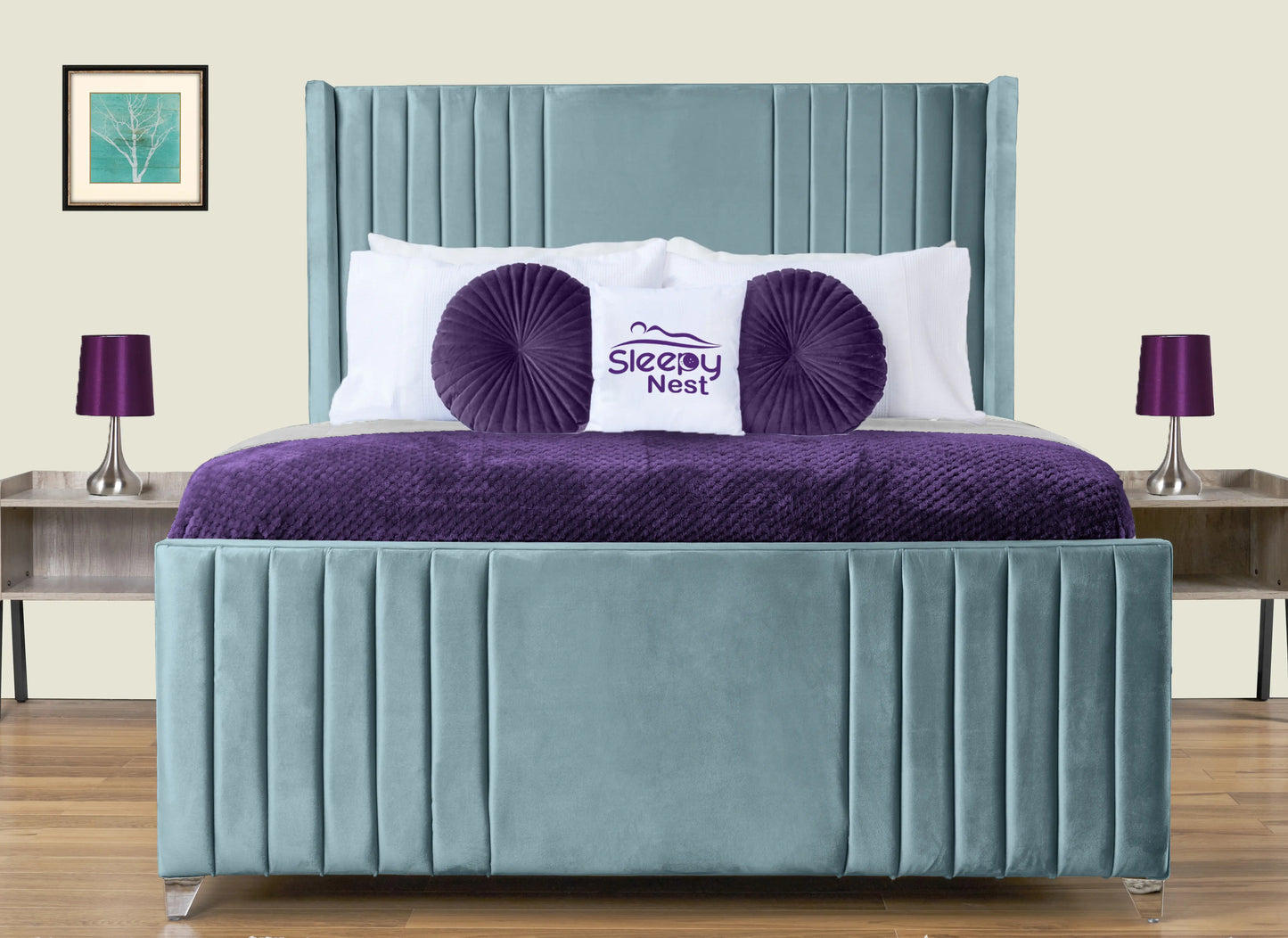 Elise lined winged Upholstered Bed