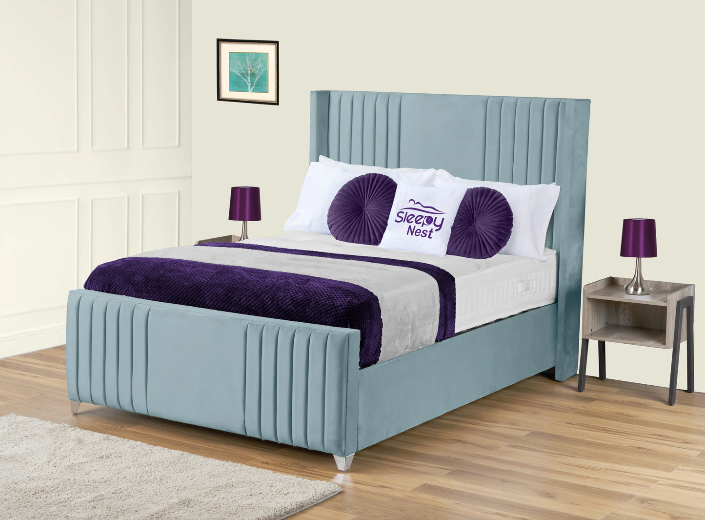 Elise lined winged Upholstered Bed