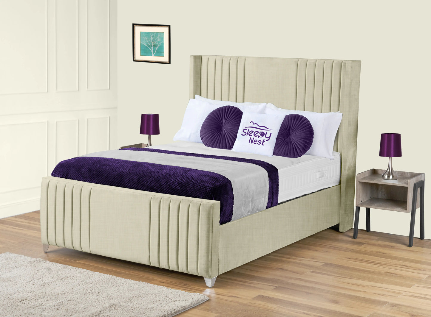 Elise lined winged Upholstered Bed