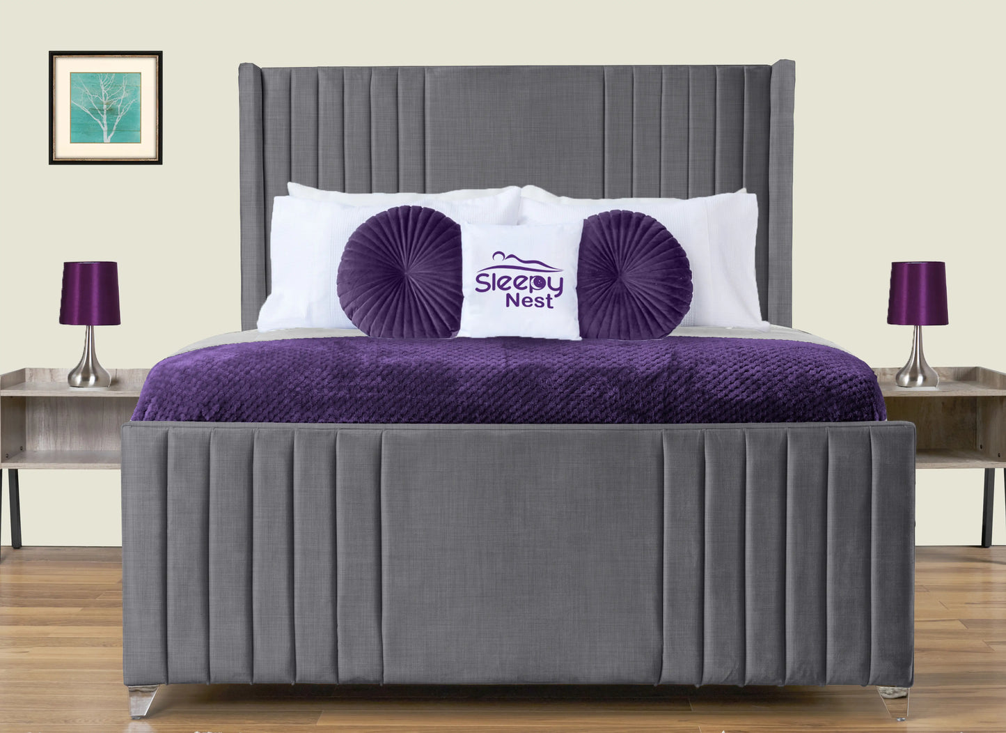 Elise lined winged Upholstered Bed