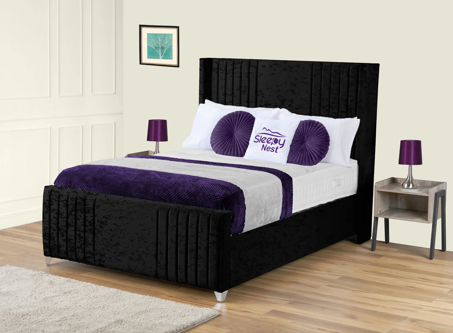 Elise lined winged Upholstered Bed