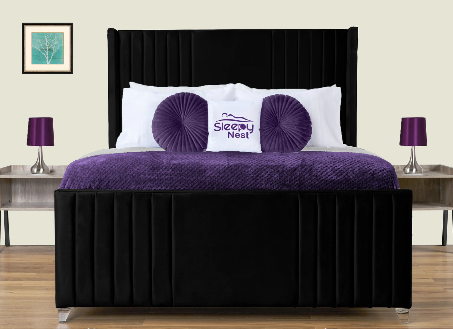 Elise lined winged Upholstered Bed