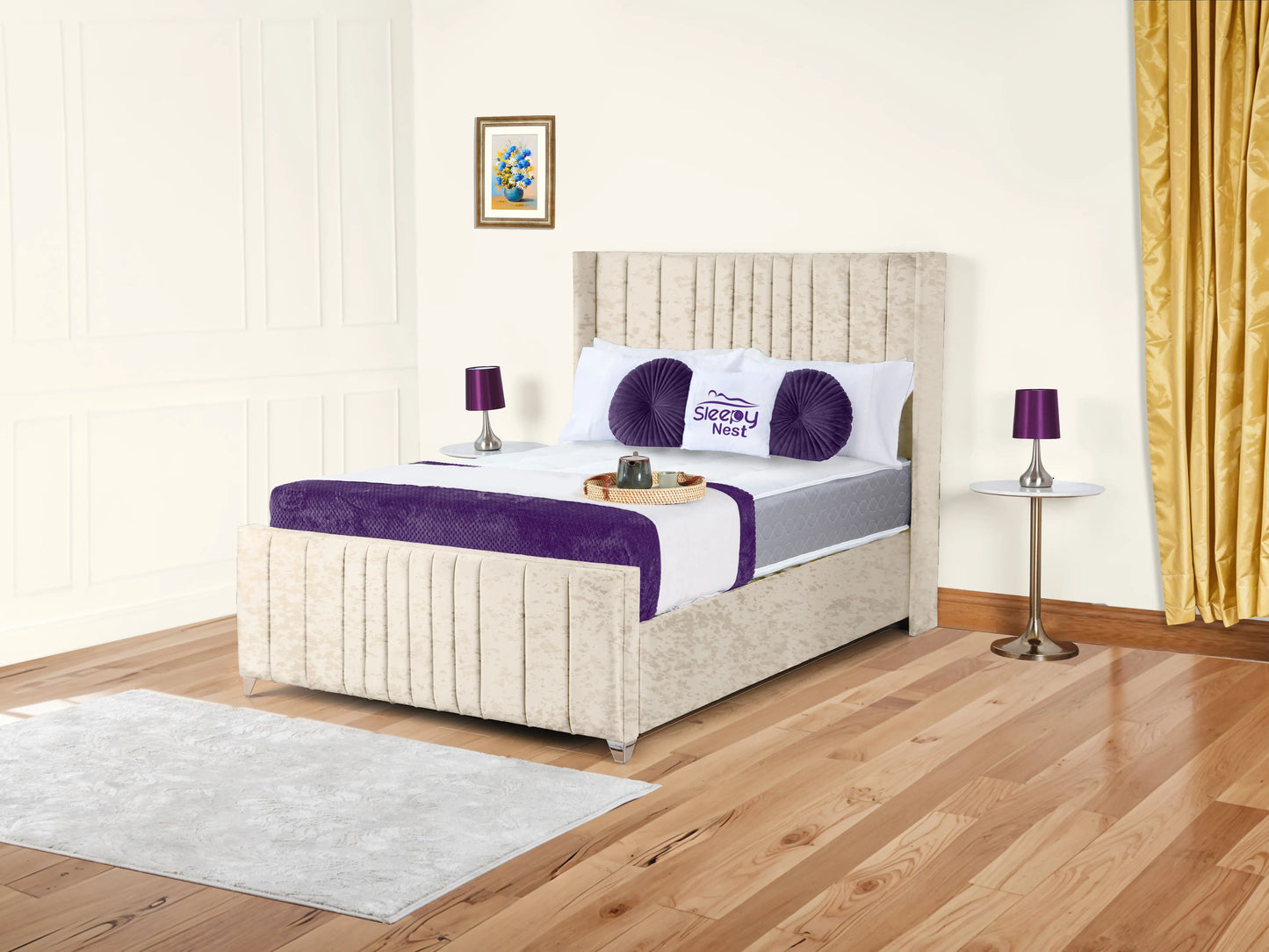 Valencia Lined Wings Upholstered Bed