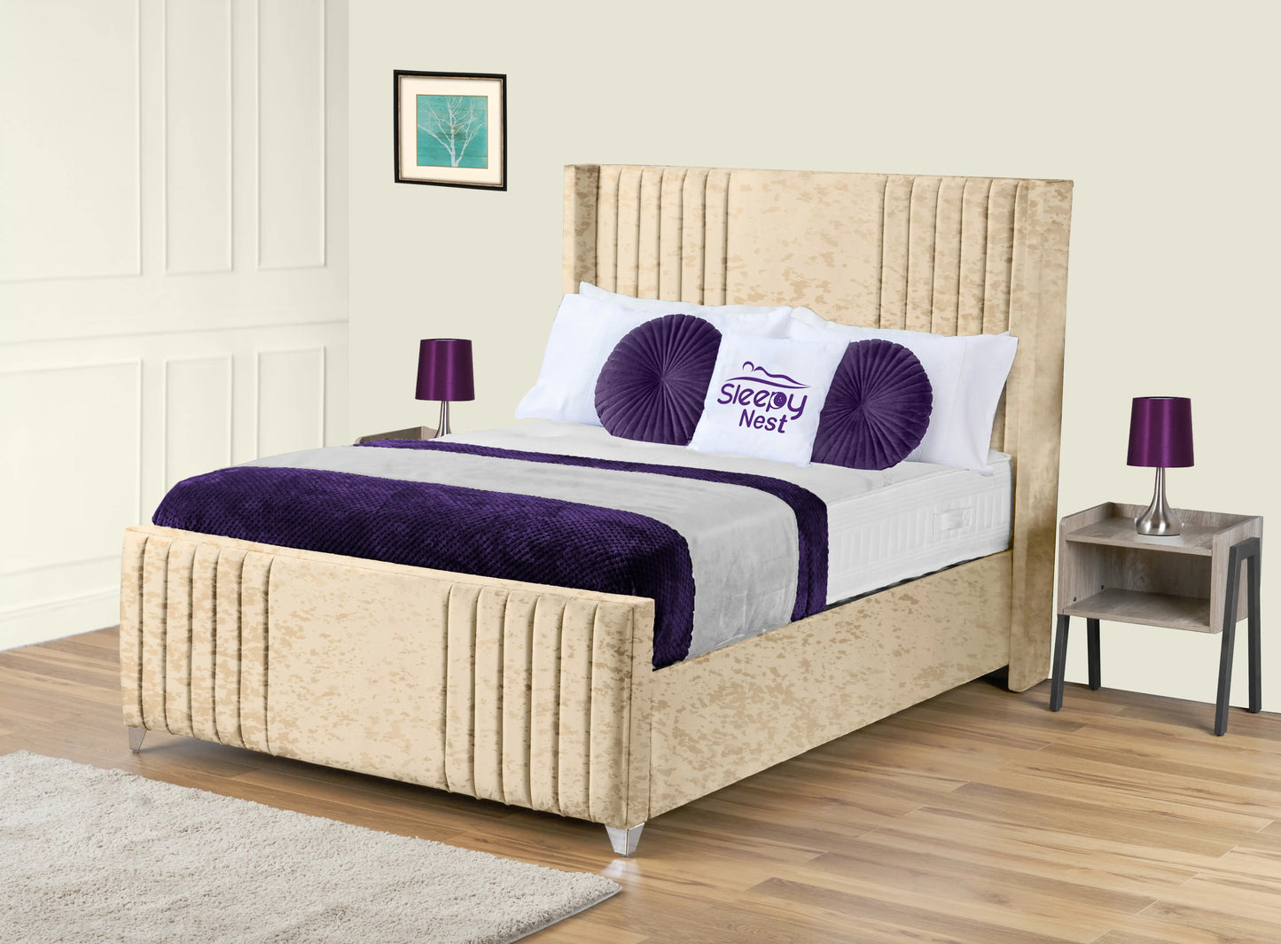 Elise lined winged Upholstered Bed