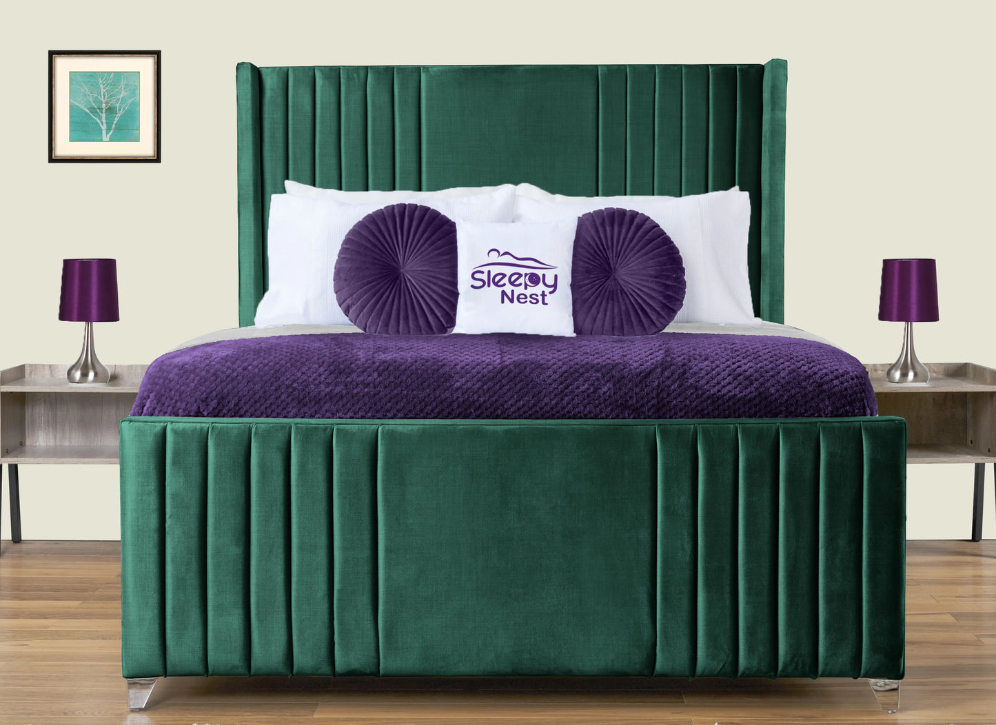 Elise lined winged Upholstered Bed