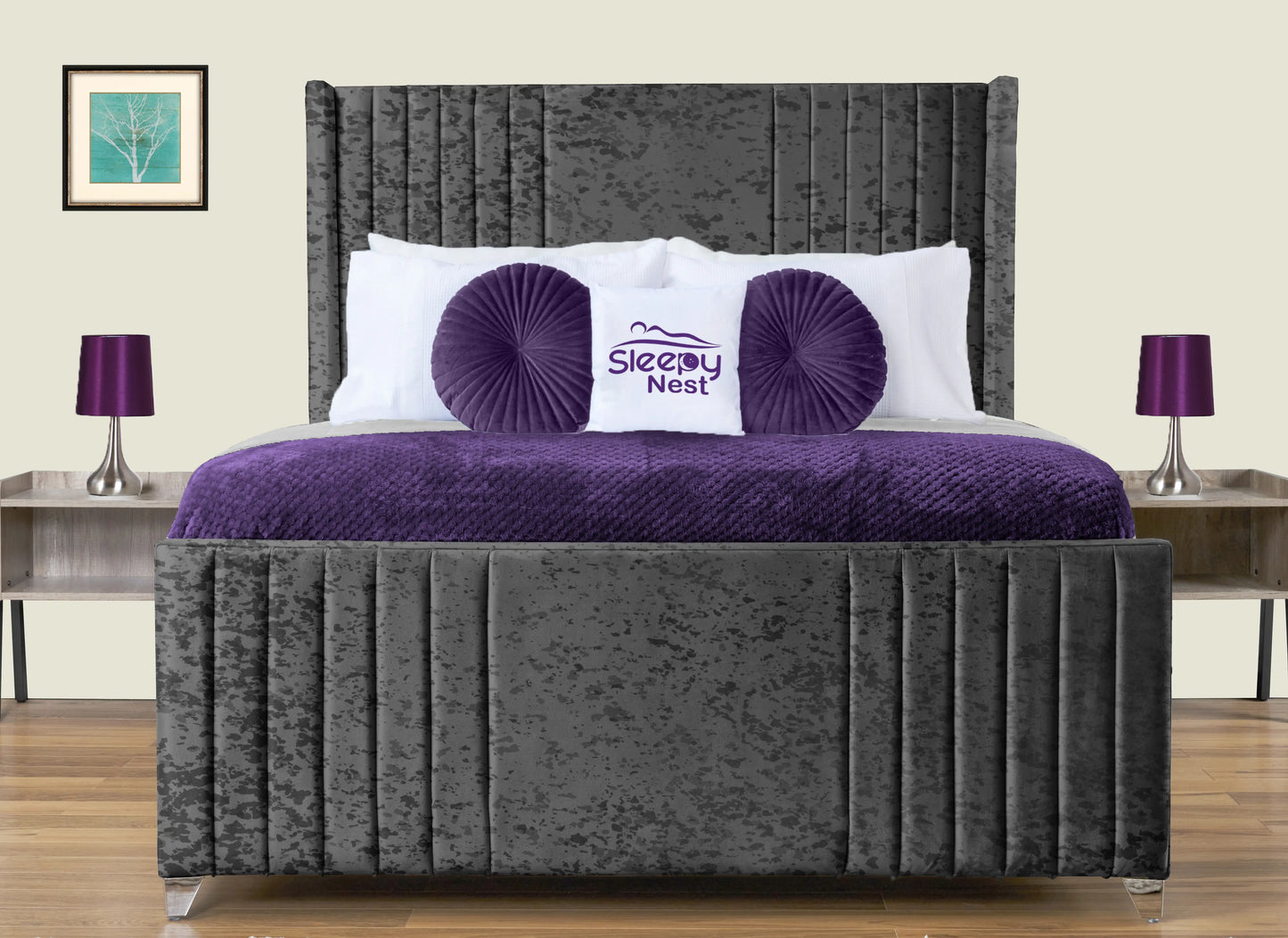 Elise lined winged Upholstered Bed