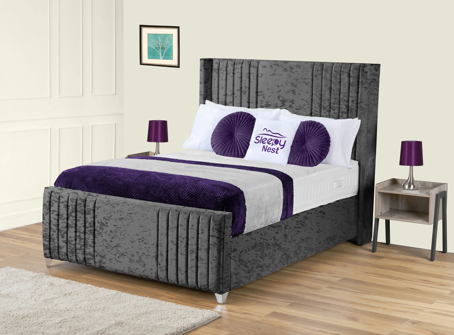 Elise lined winged Upholstered Bed
