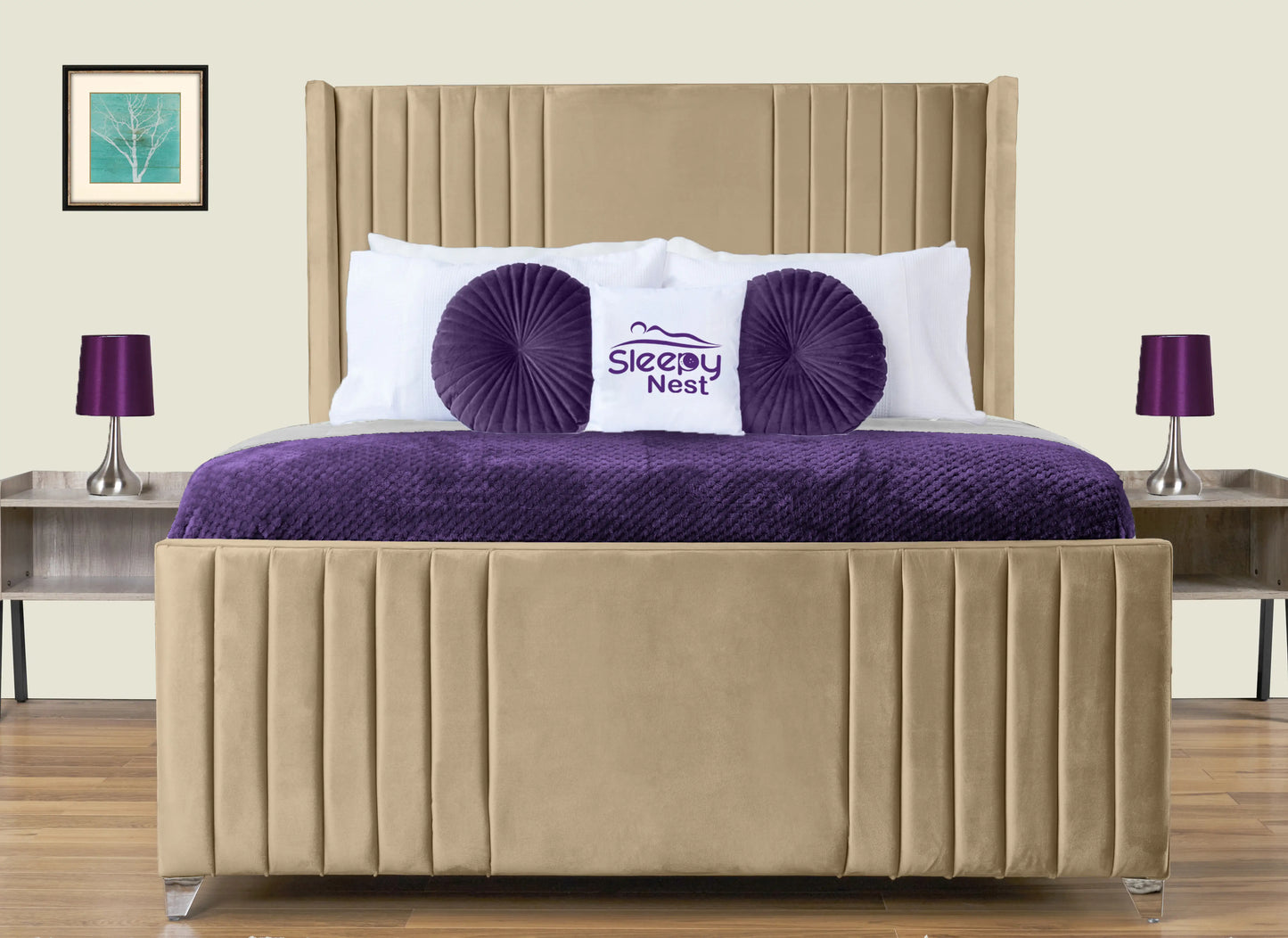 Elise lined winged Upholstered Bed