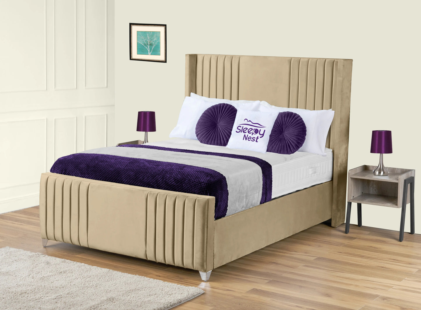 Elise lined winged Upholstered Bed