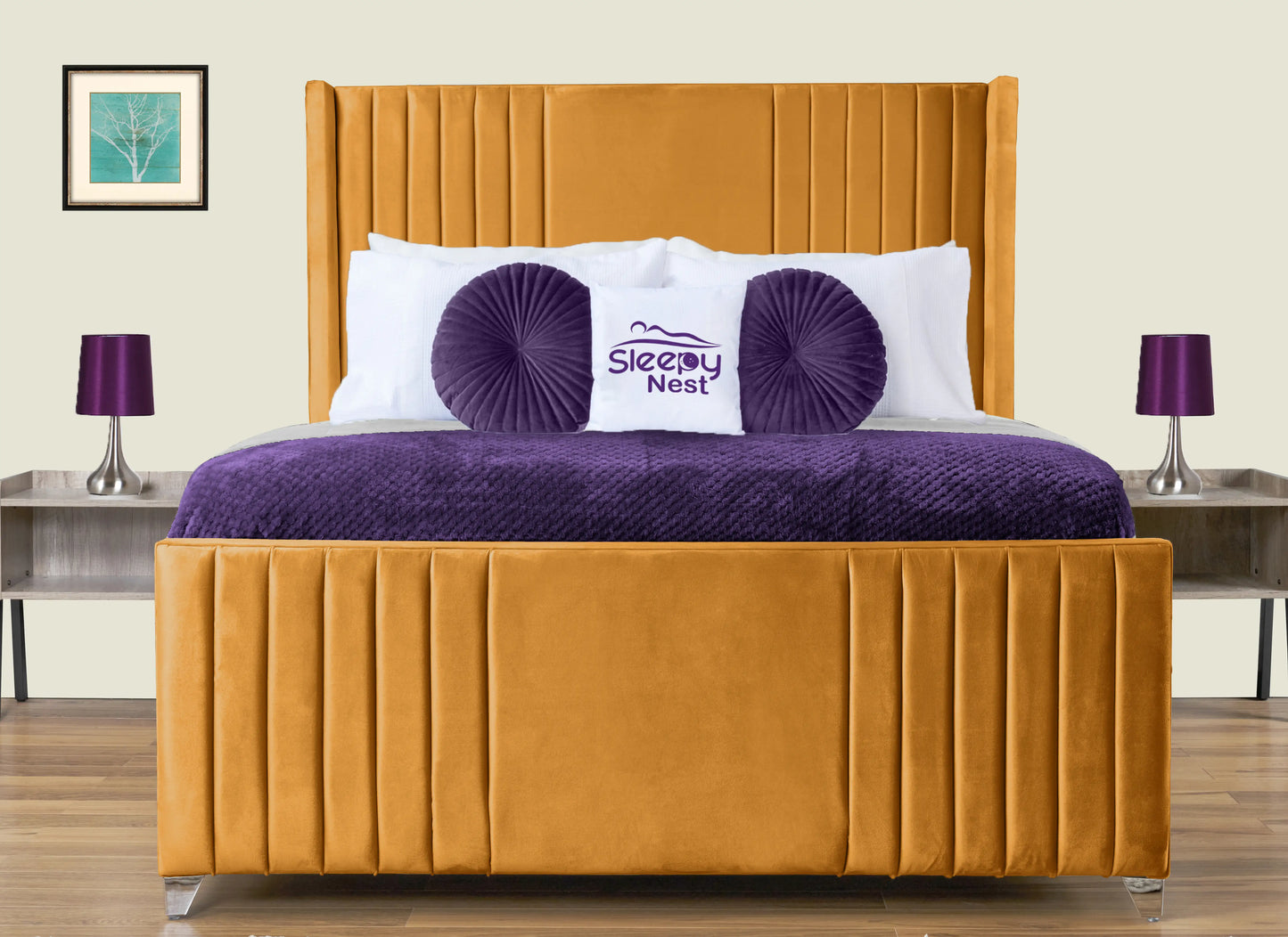 Elise lined winged Upholstered Bed