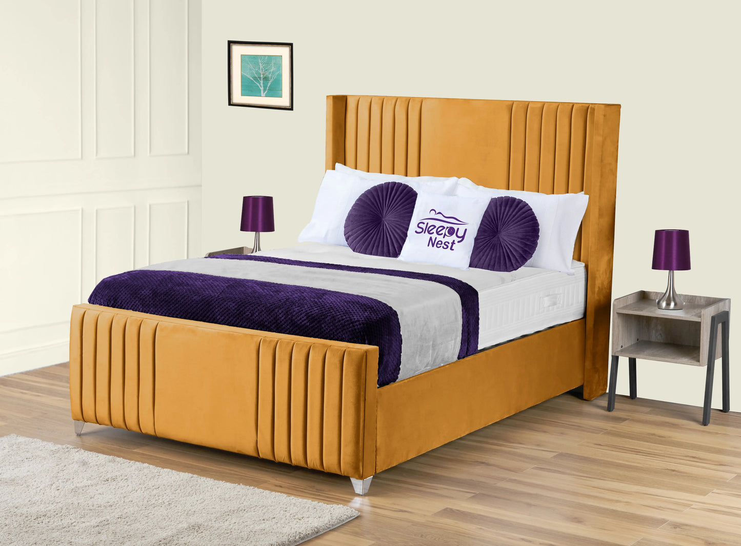 Elise lined winged Upholstered Bed