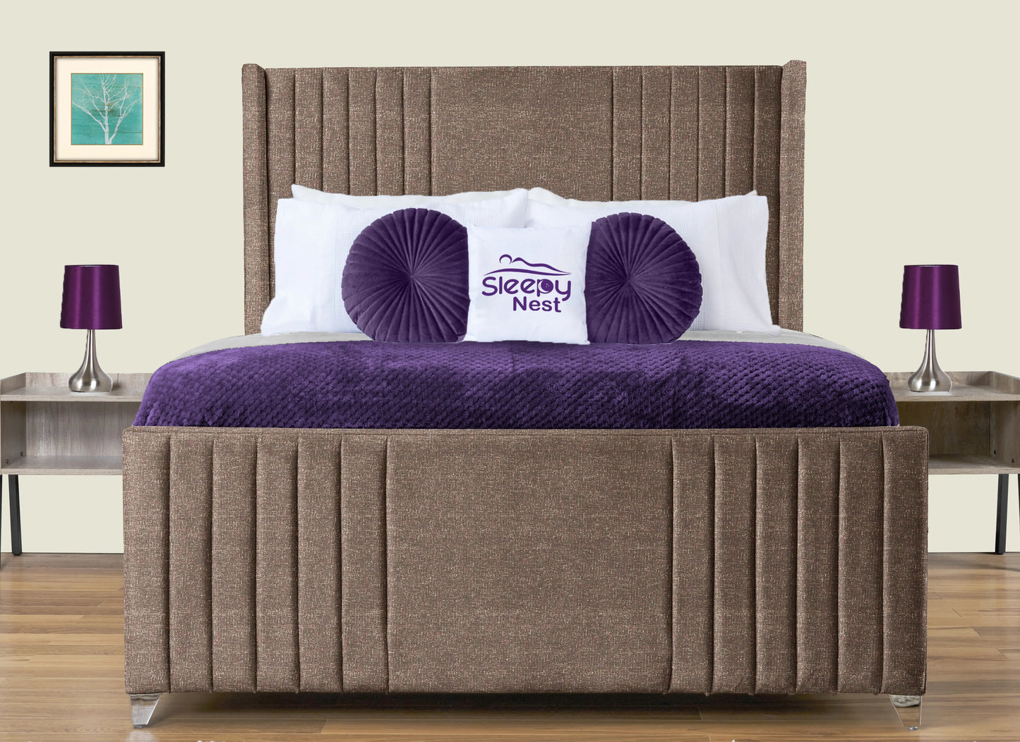Elise lined winged Upholstered Bed