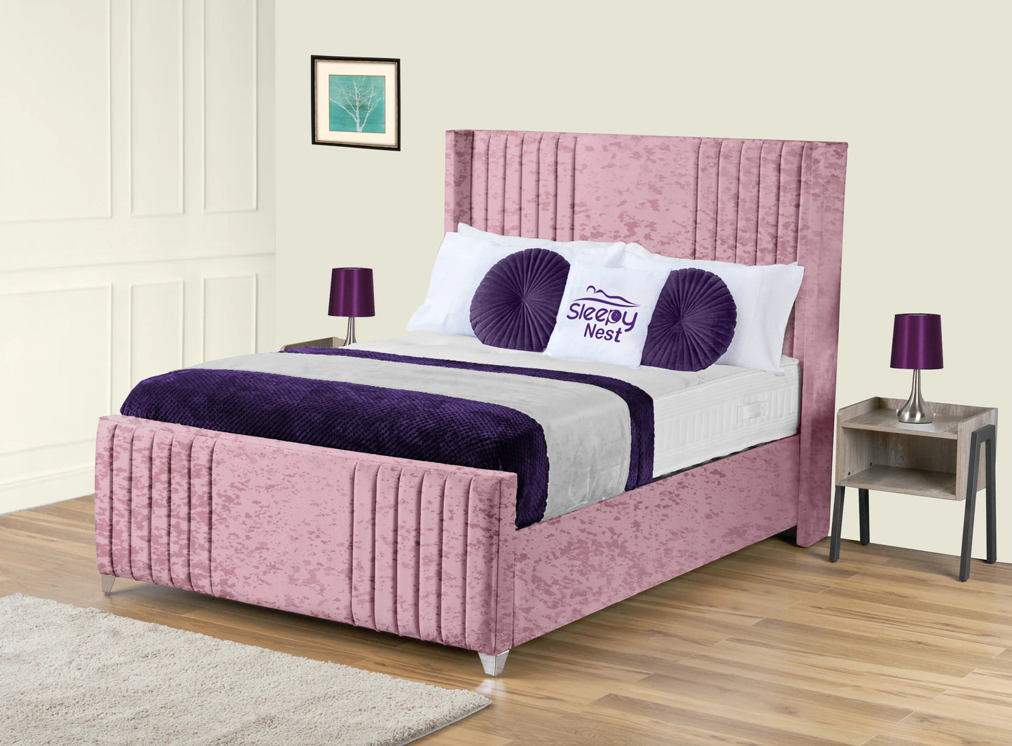 Elise lined winged Upholstered Bed