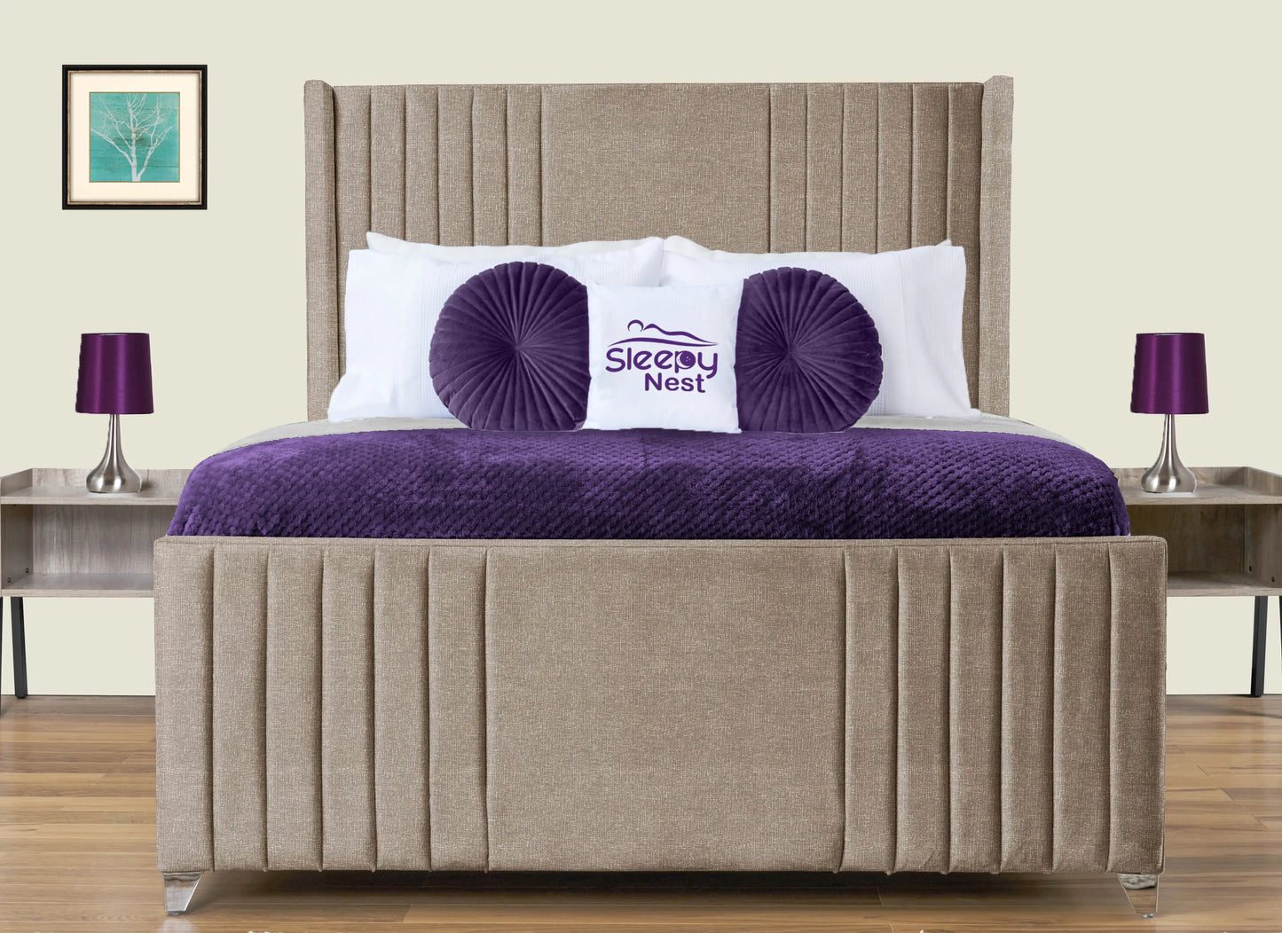 Elise lined winged Upholstered Bed