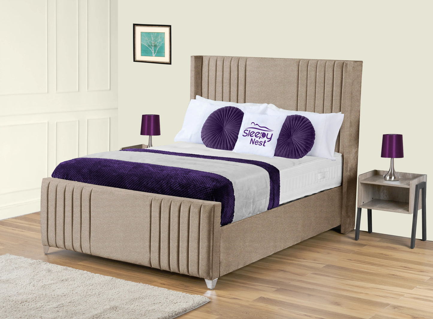 Elise lined winged Upholstered Bed