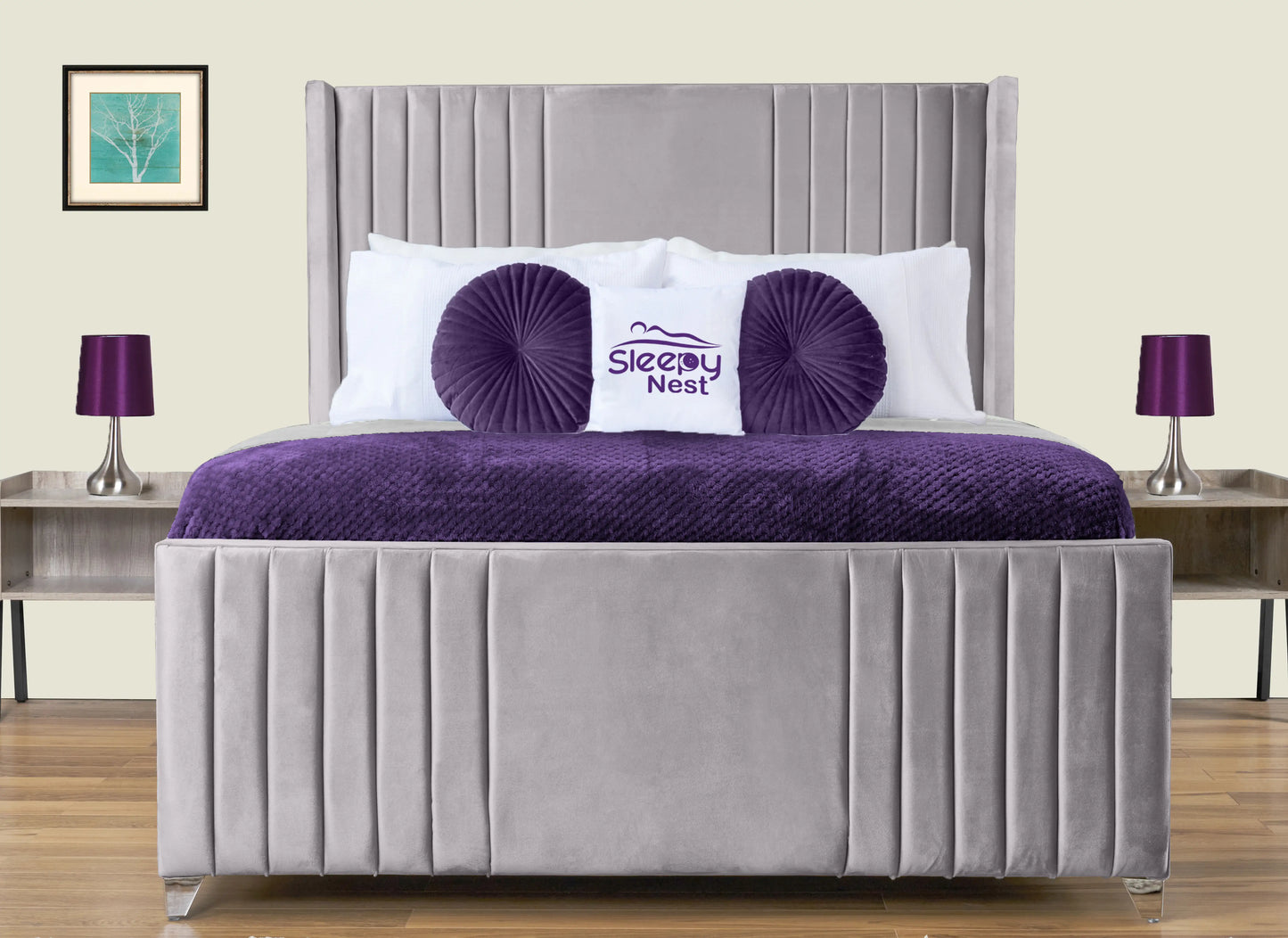 Elise lined winged Upholstered Bed