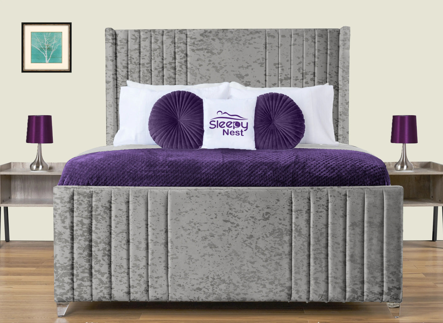 Elise lined winged Upholstered Bed