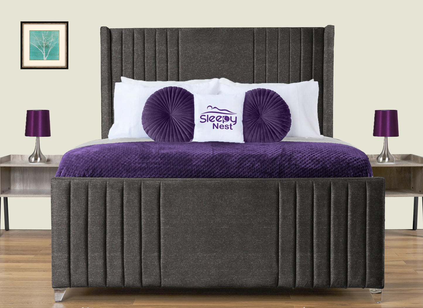 Elise lined winged Upholstered Bed
