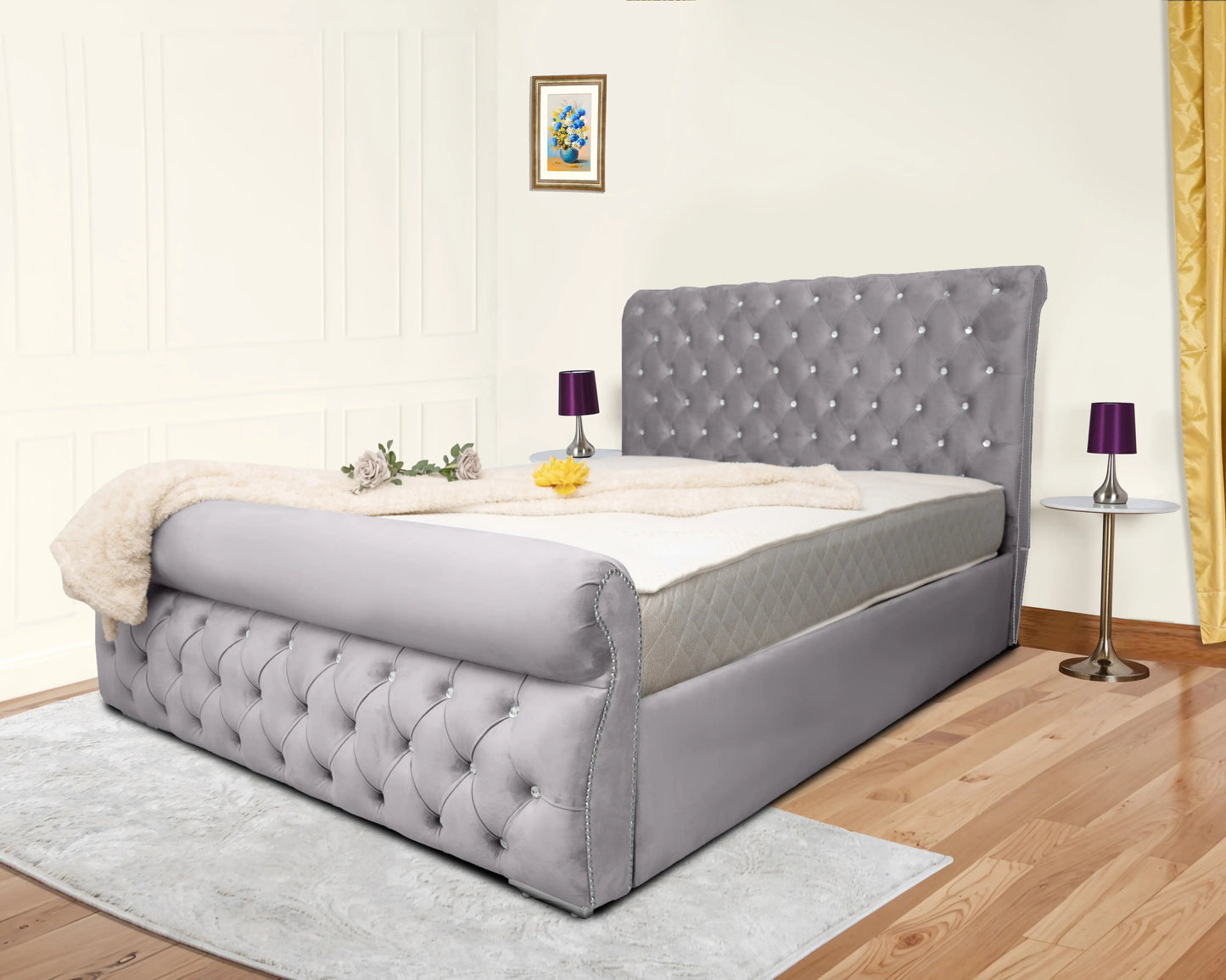 Swan Sleigh Chesterfield Upholstered Bed