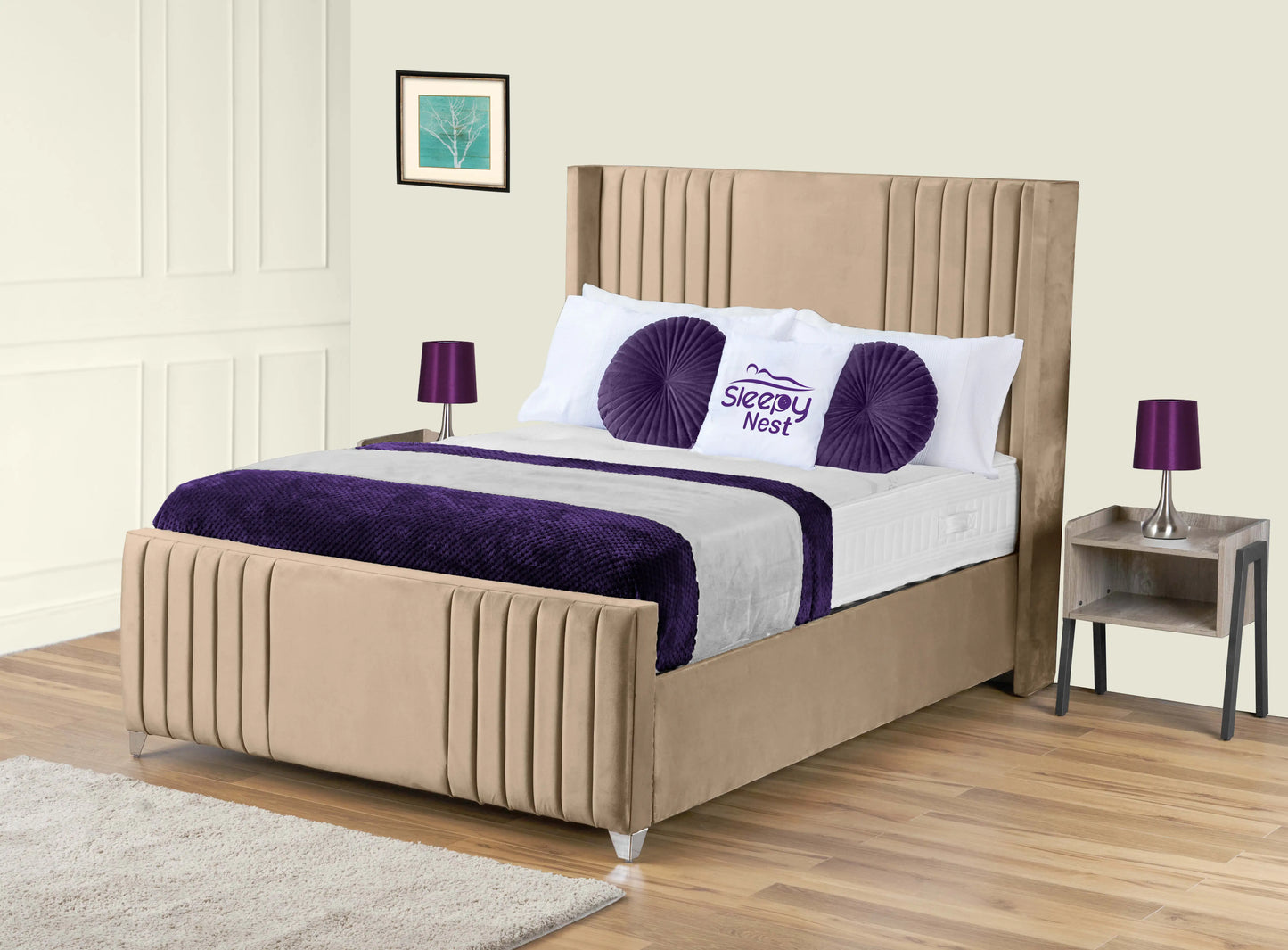 Elise lined winged Upholstered Bed