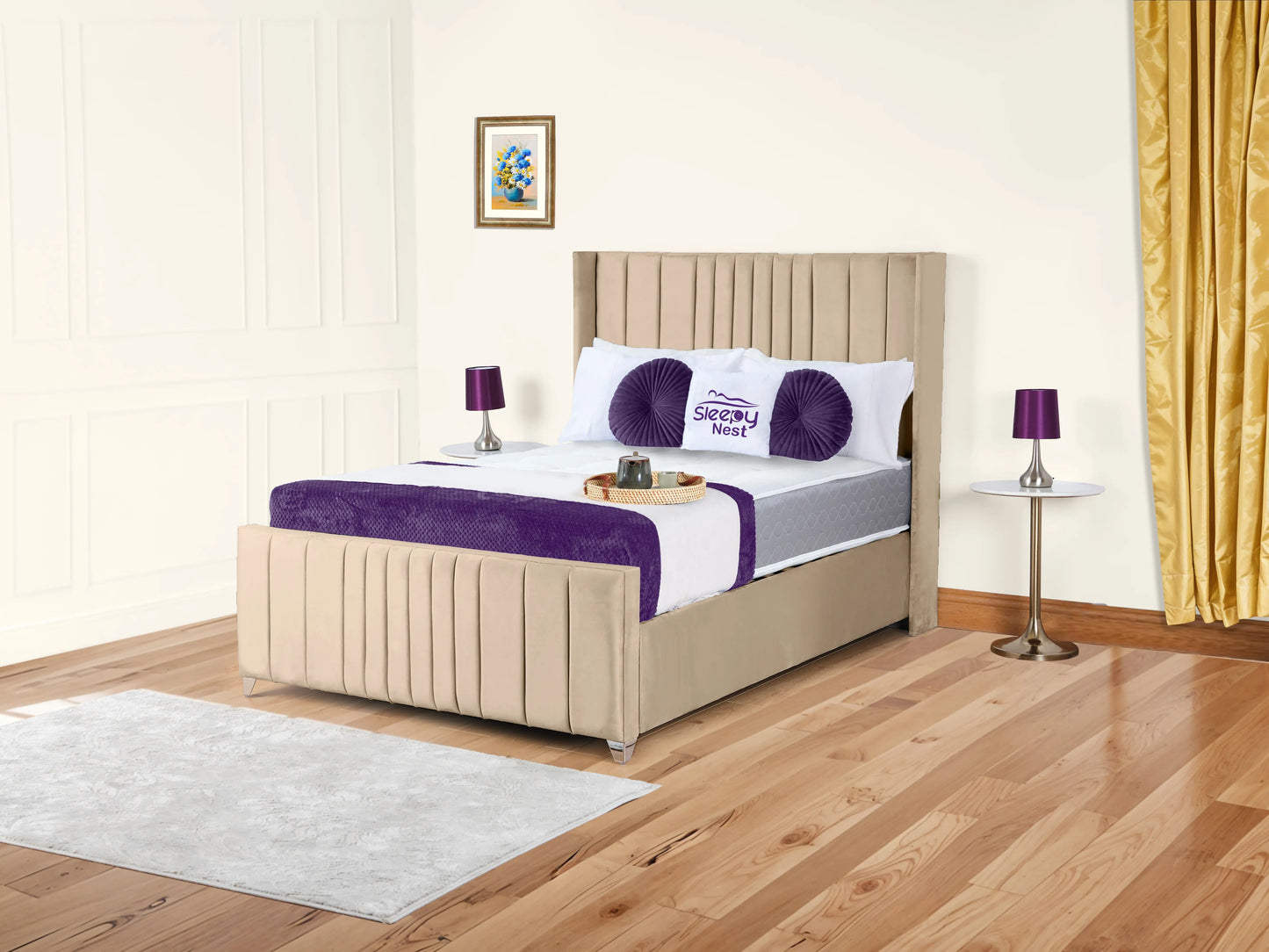 Valencia Lined Wings Upholstered Bed