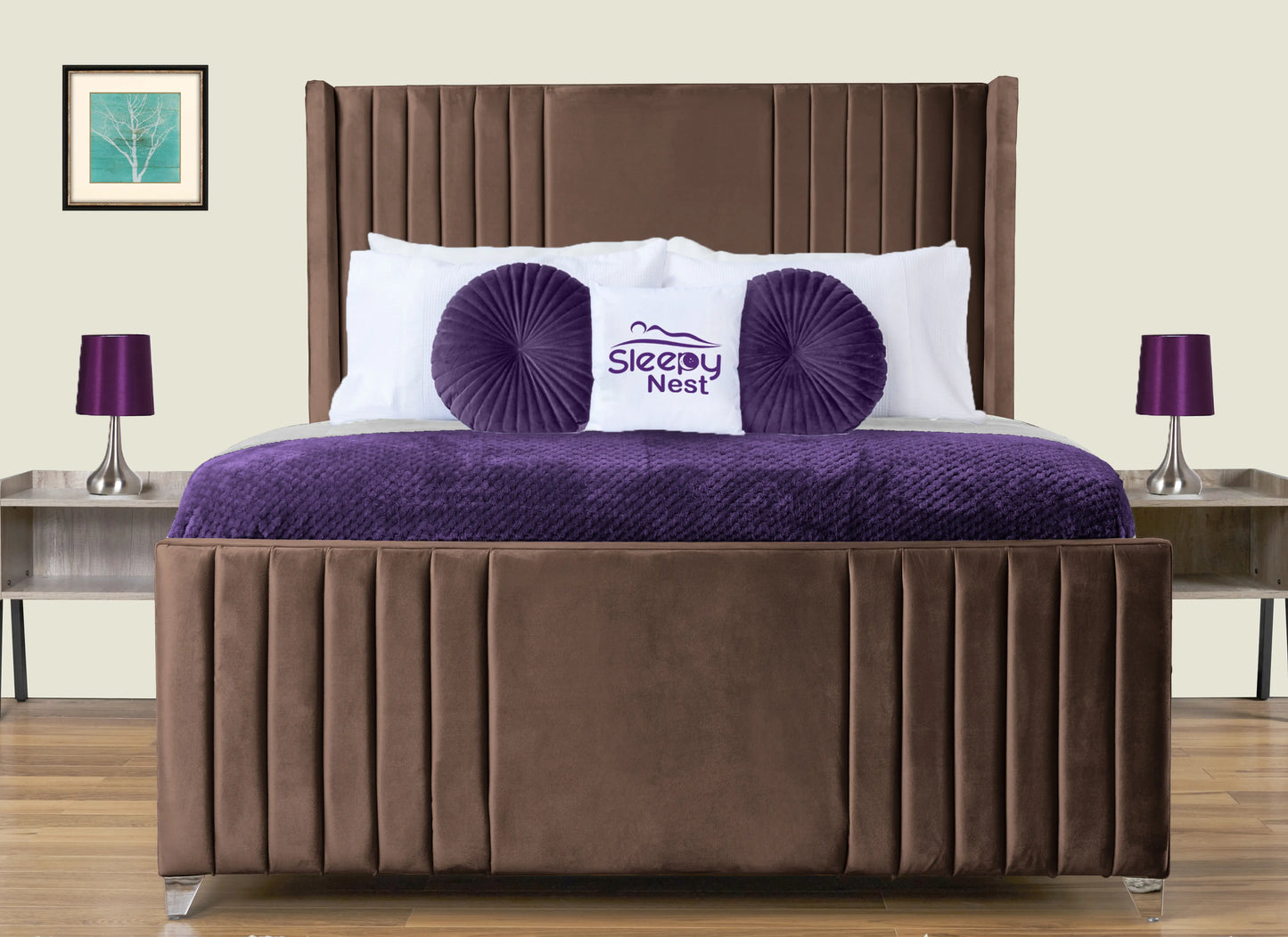 Elise lined winged Upholstered Bed