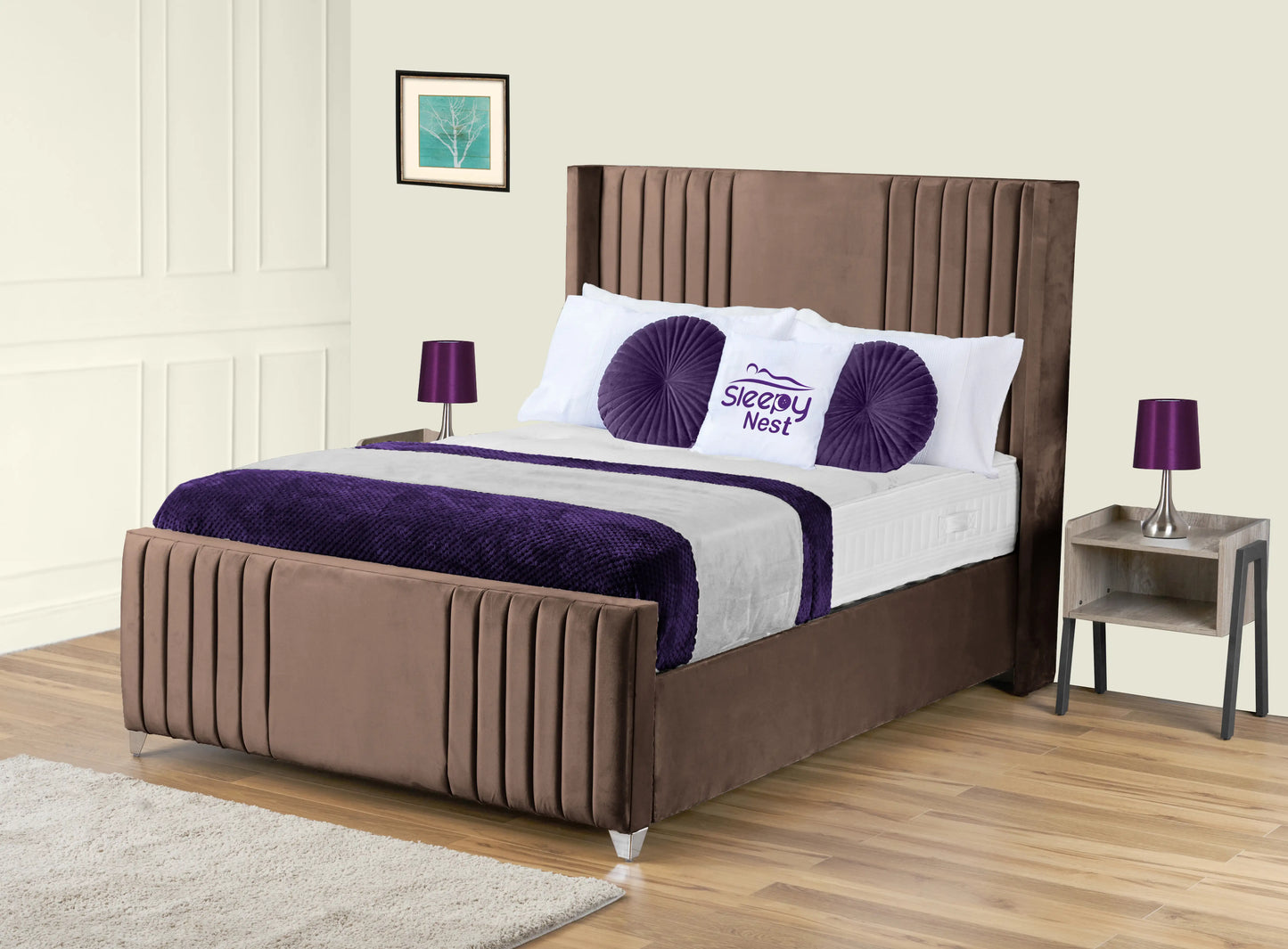 Elise lined winged Upholstered Bed